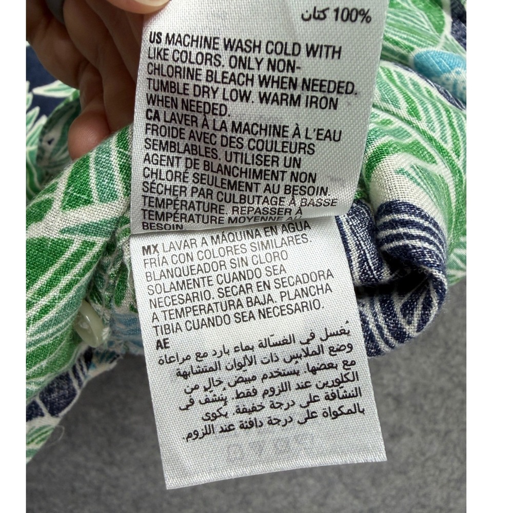 Club Room Luxury Mens Large Green Blue Tropical 100% Linen Button Up Shirt - Picture 7 of 9